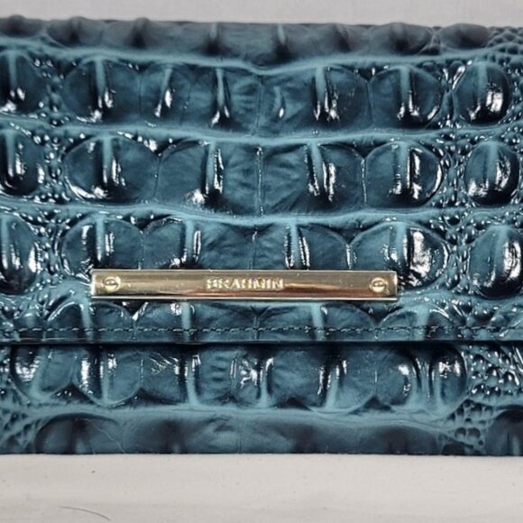 2 pc. BRAHMIN IVY GREEN ELISA LEATHER SHOULDER BAG/PURSE-CHECKBOOK WALLET SET - Picture 10 of 14